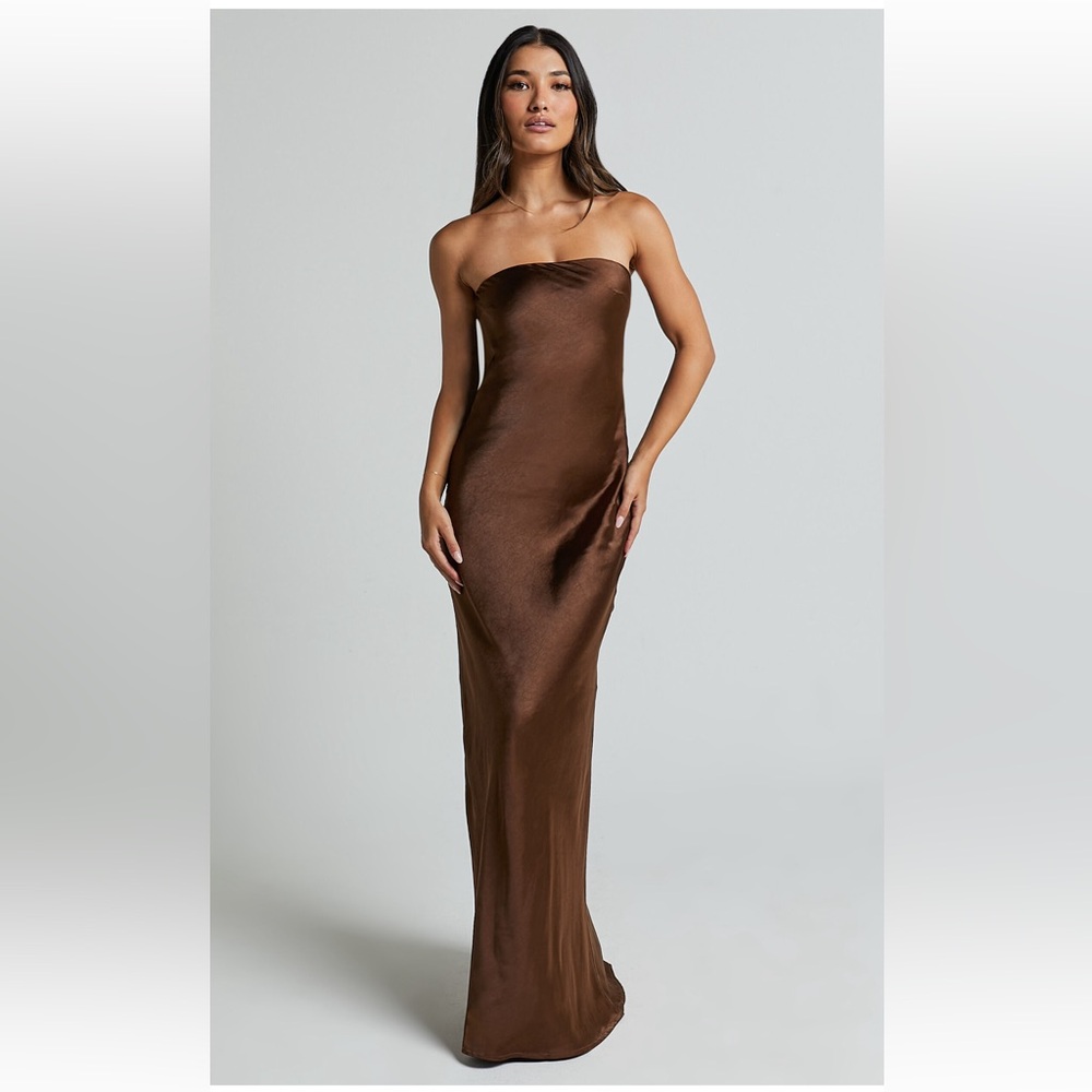 Brown mocha satin strapless Showpo dresses